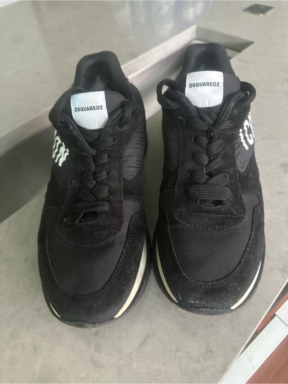 DSQUARED2 Black Men’s Lace-Up Sneakers with White Tongue Label